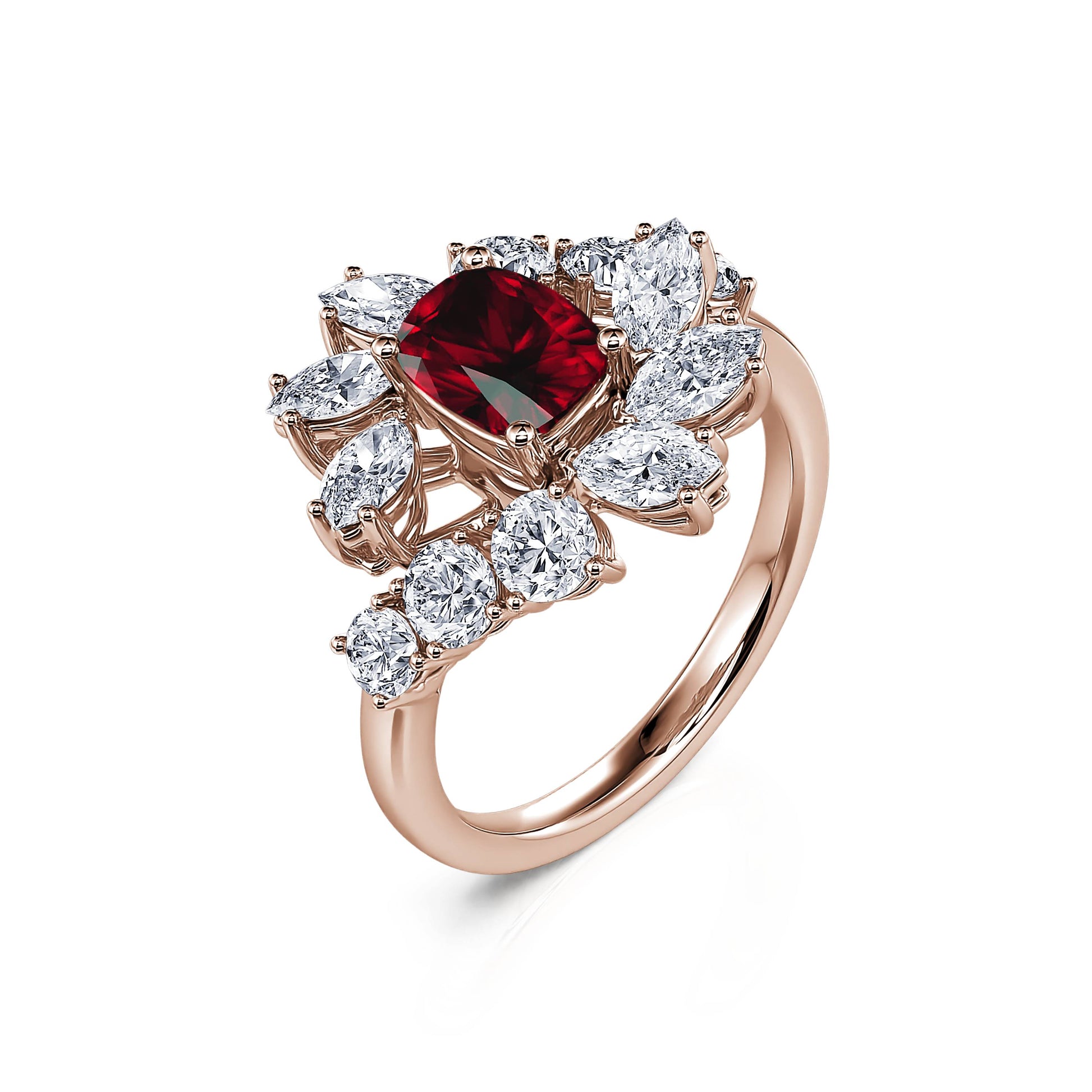 Bague marguerite diamant de synthèse et rubis en or rose Mira Rubis 2