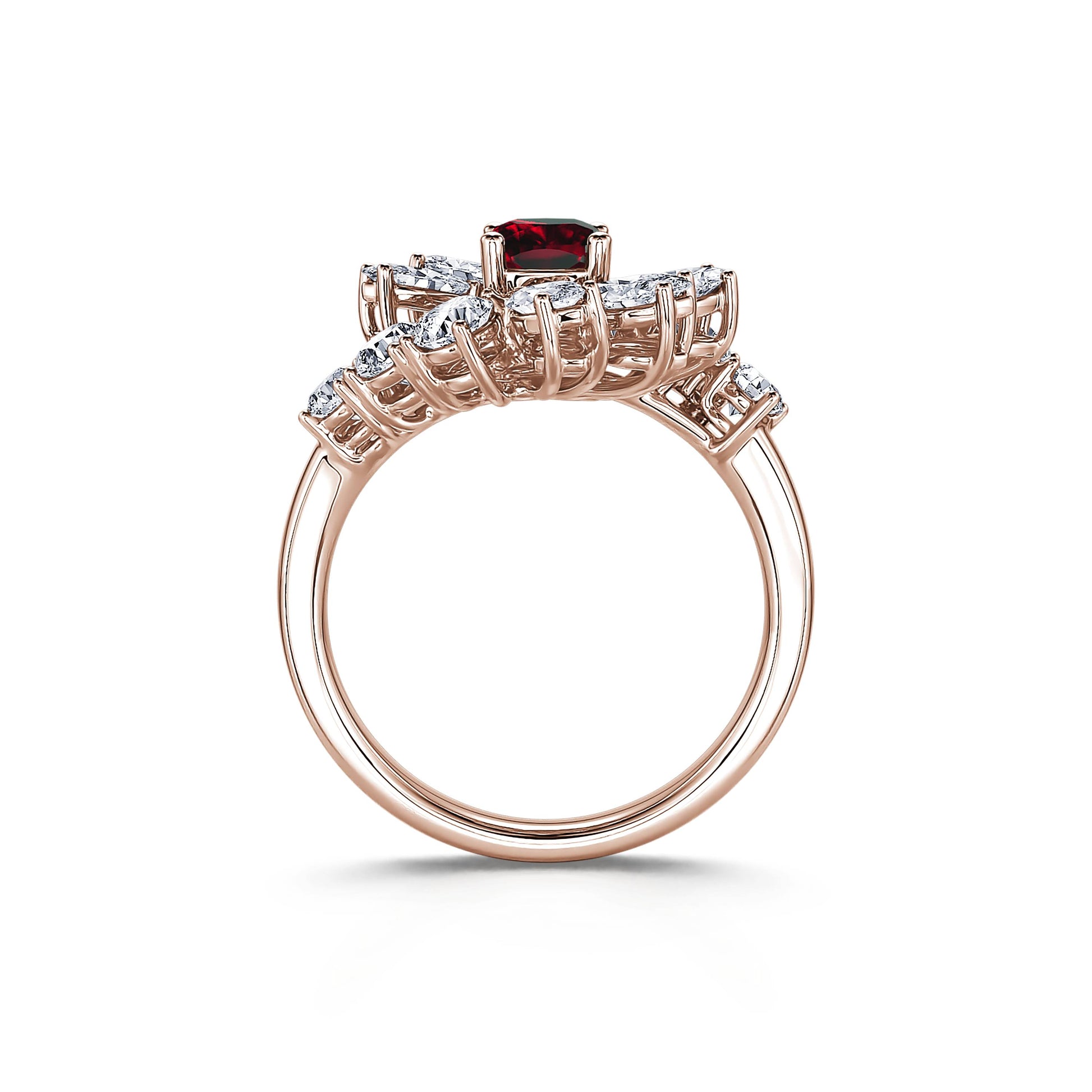 Bague marguerite diamant de synthèse et rubis en or rose Mira Rubis 3