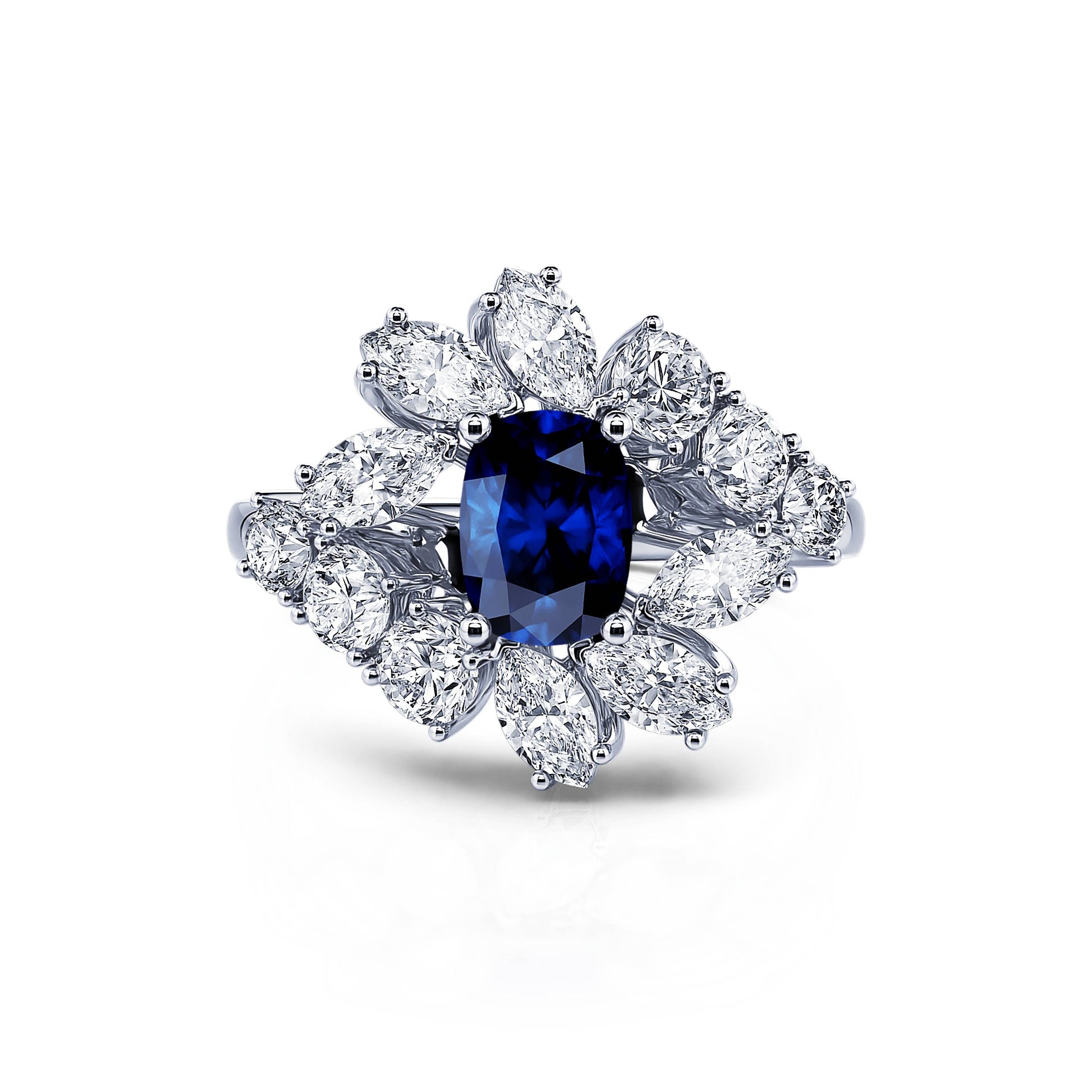 Bague marguerite diamant de synthèse et saphir en platine Mira Saphir 1