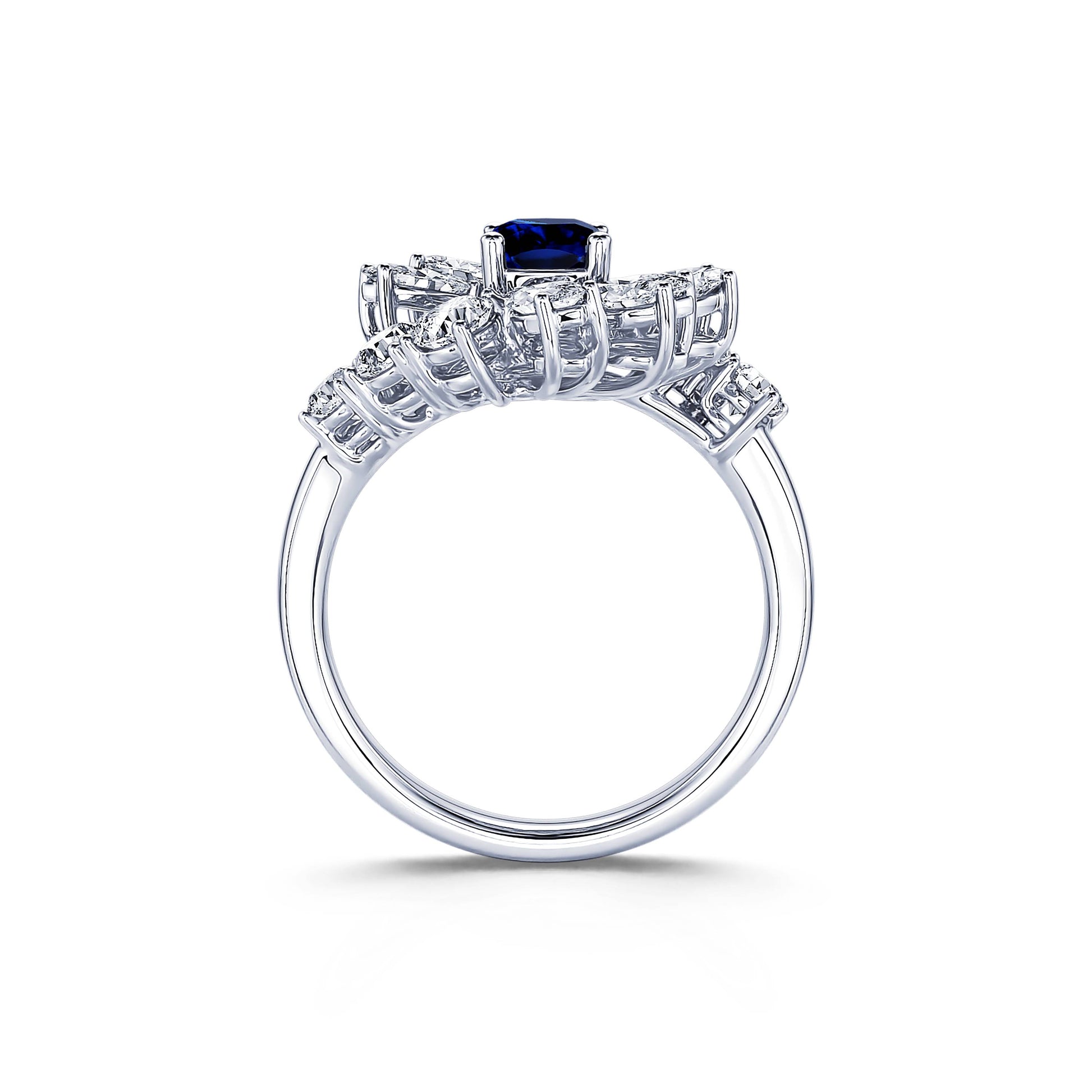 Bague marguerite diamant de synthèse et saphir en platine Mira Saphir 3