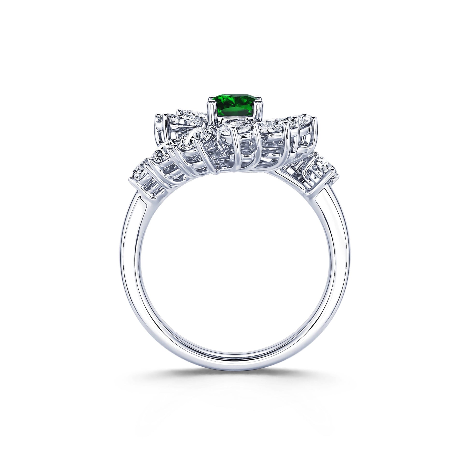 Bague marguerite diamant de synthèse et émeraude en platine Mira Émeraude 3