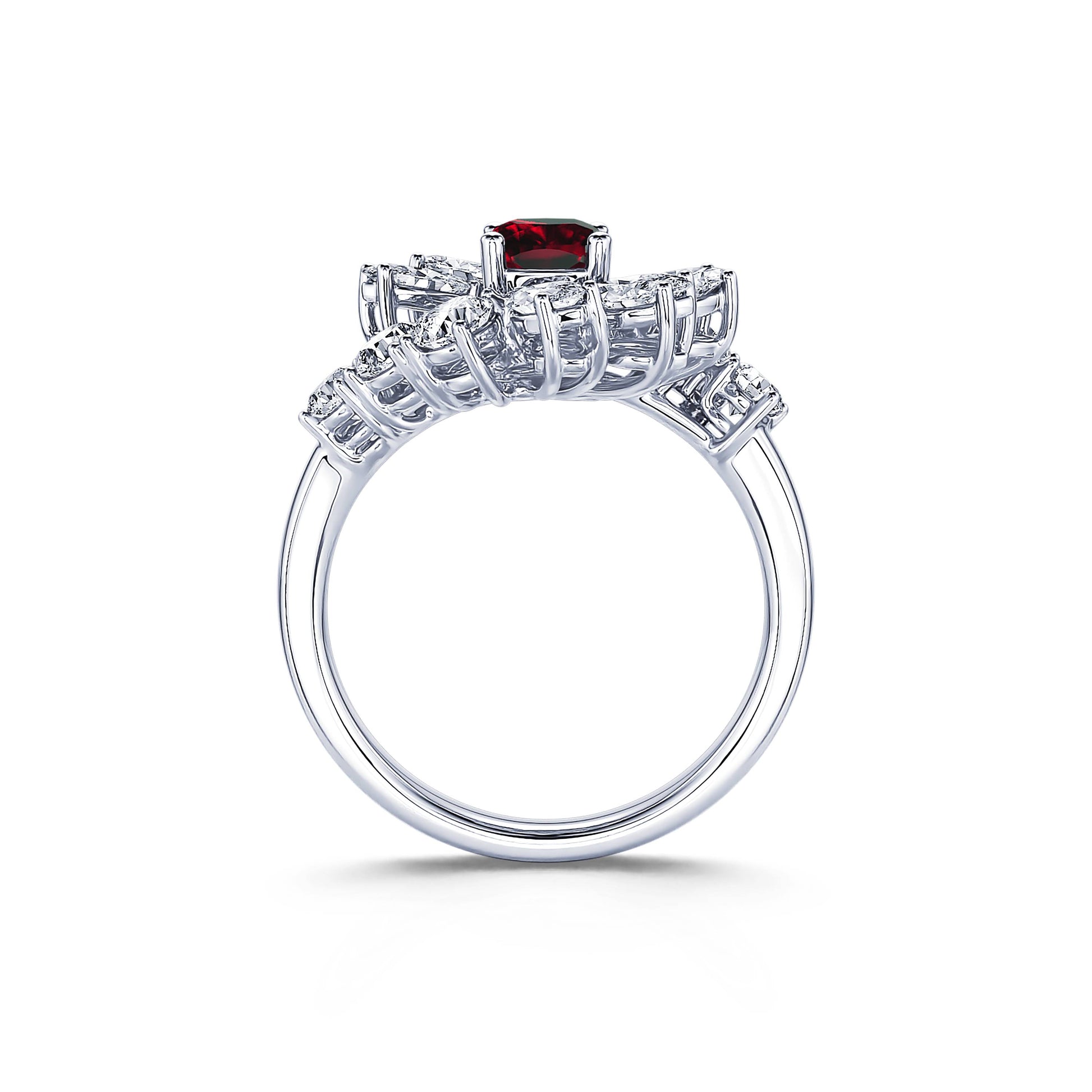 Bague marguerite diamant de synthèse et rubis en platine Mira Rubis 3