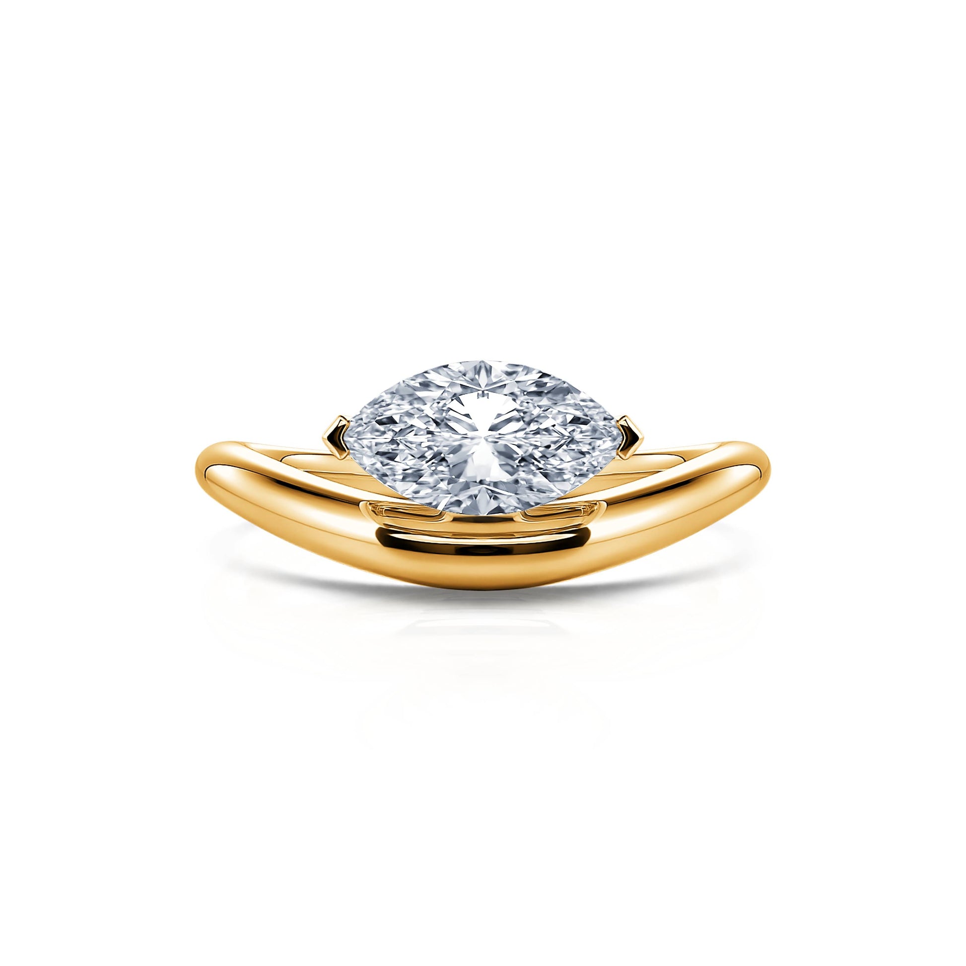 Solitaire en or jaune diamant de synthèse marquise Gia Lab 1