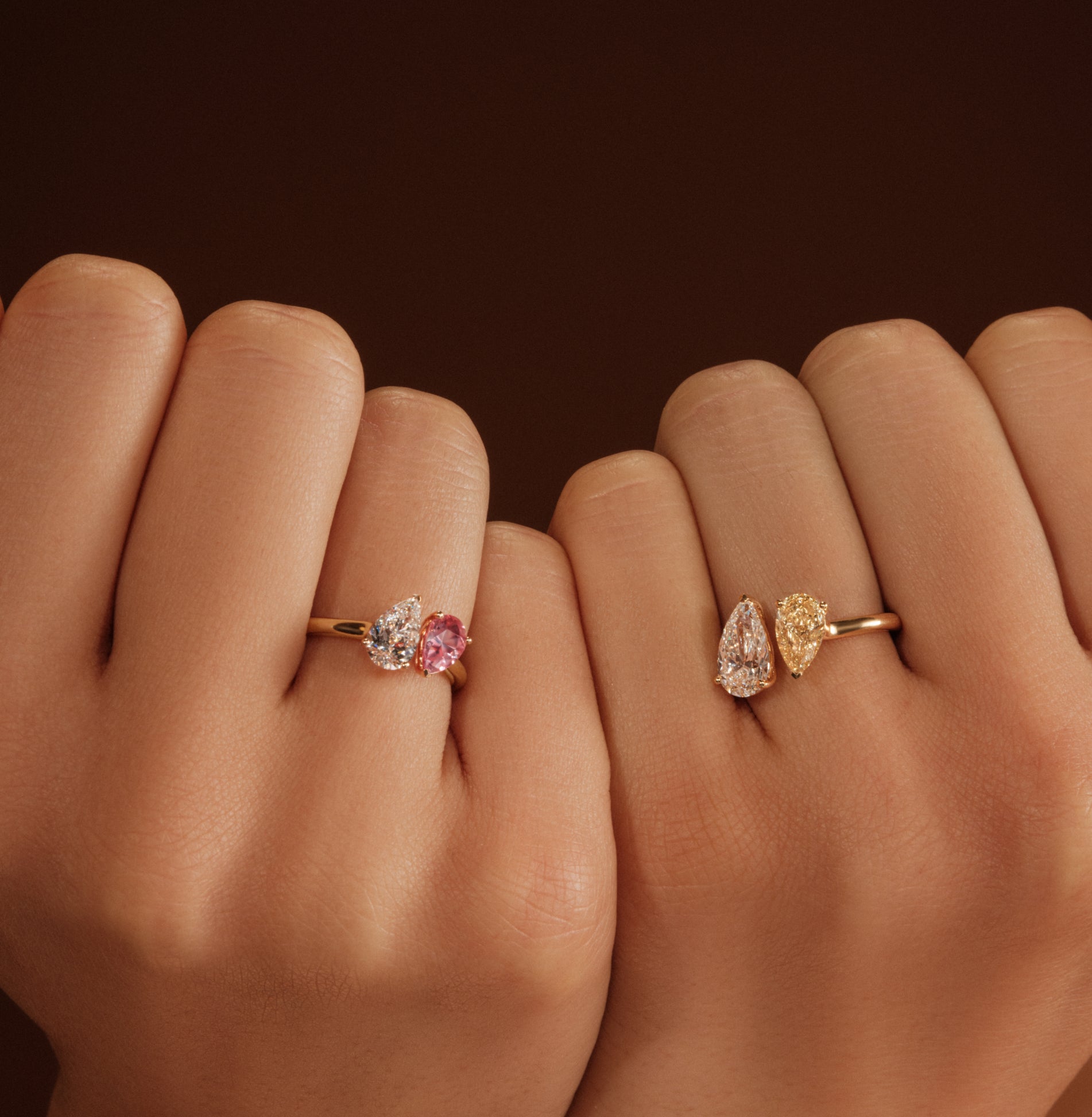 Bague Toi & Moi diamant de synthèse et Saphir en Or jaune Dua Saphir 6