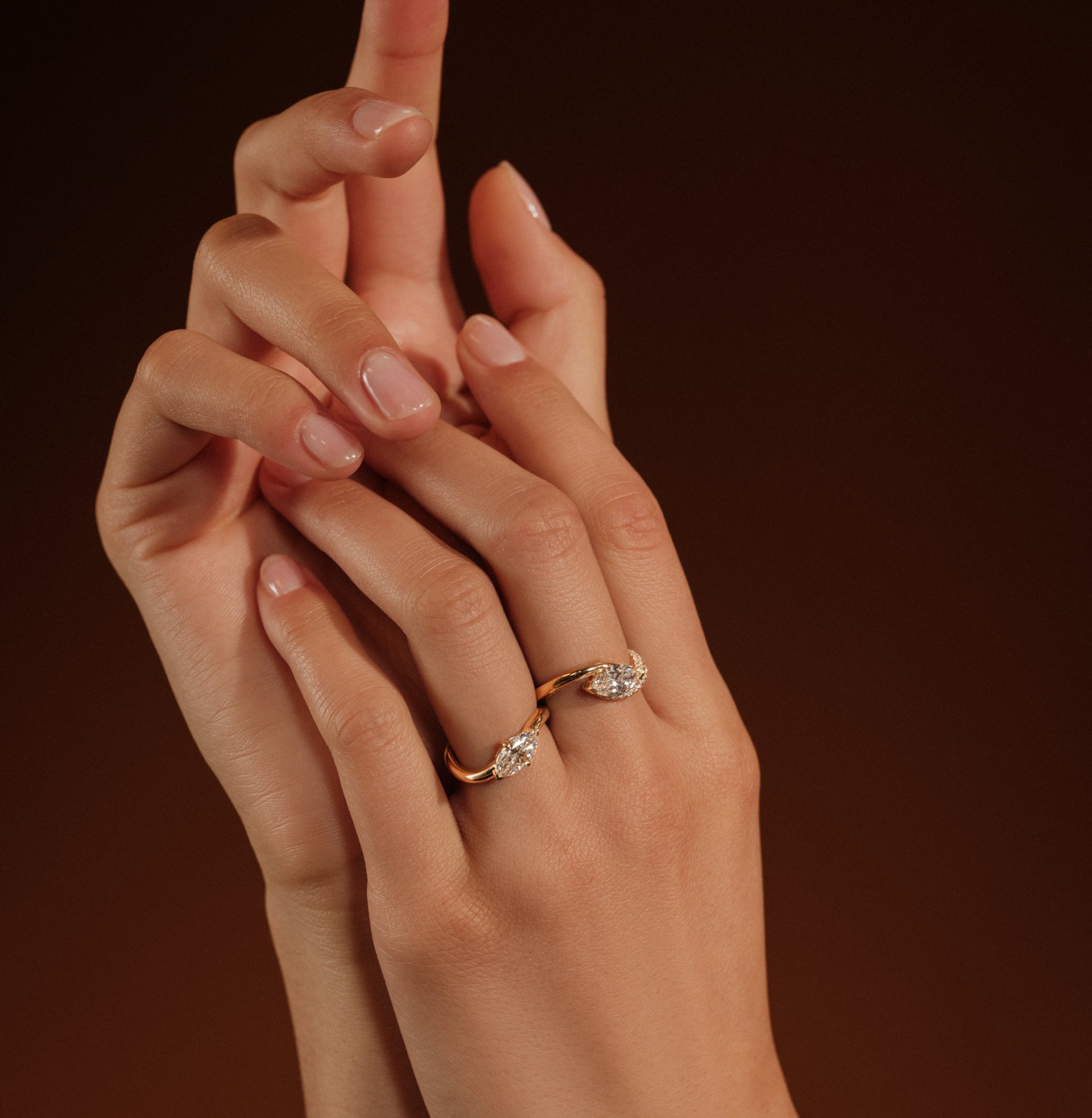 Solitaire en or rose diamant de synthèse marquise Bluma Lab 4