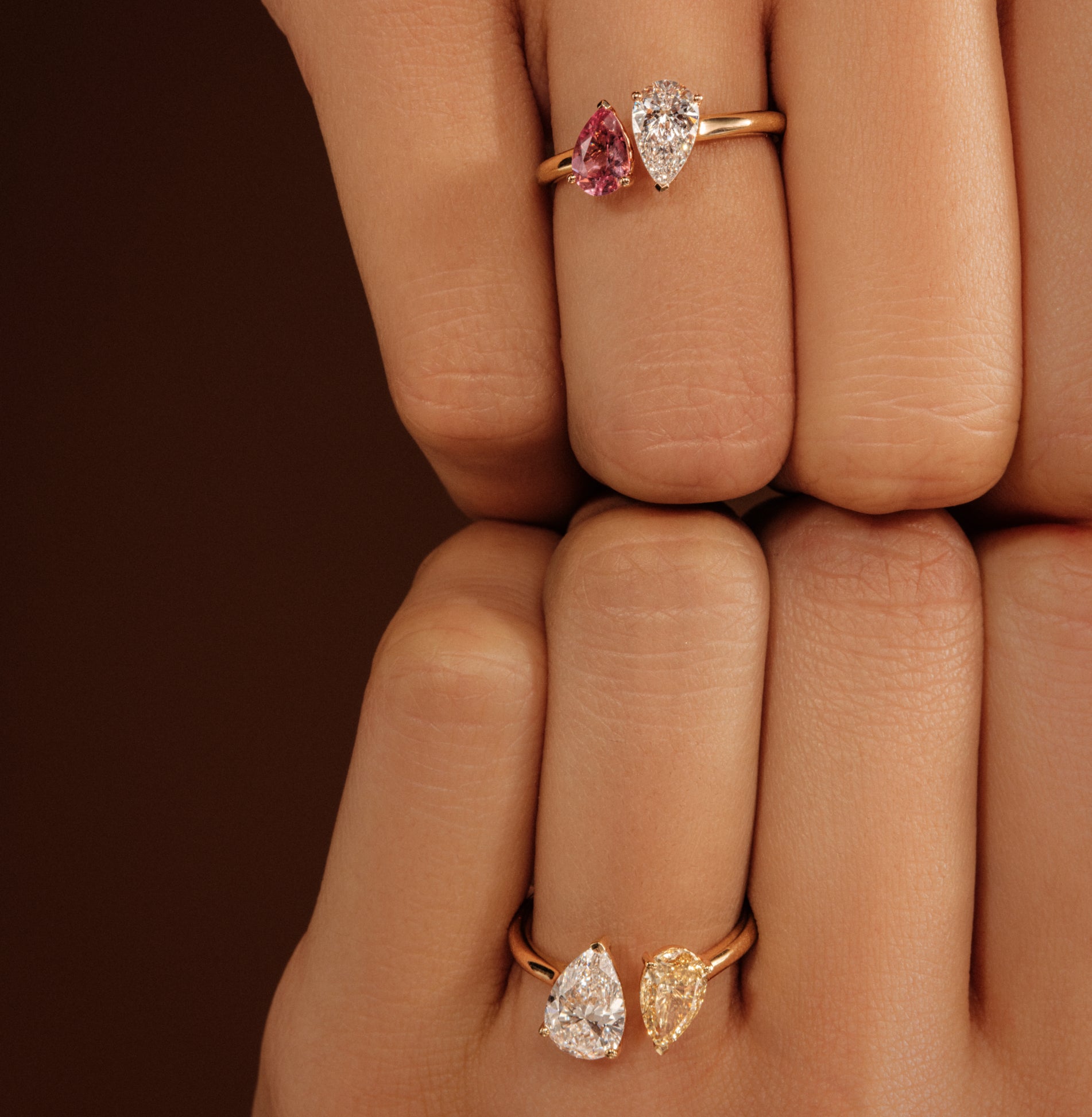 Bague Toi & Moi diamant de synthèse et Saphir en Or jaune Dua Saphir 5