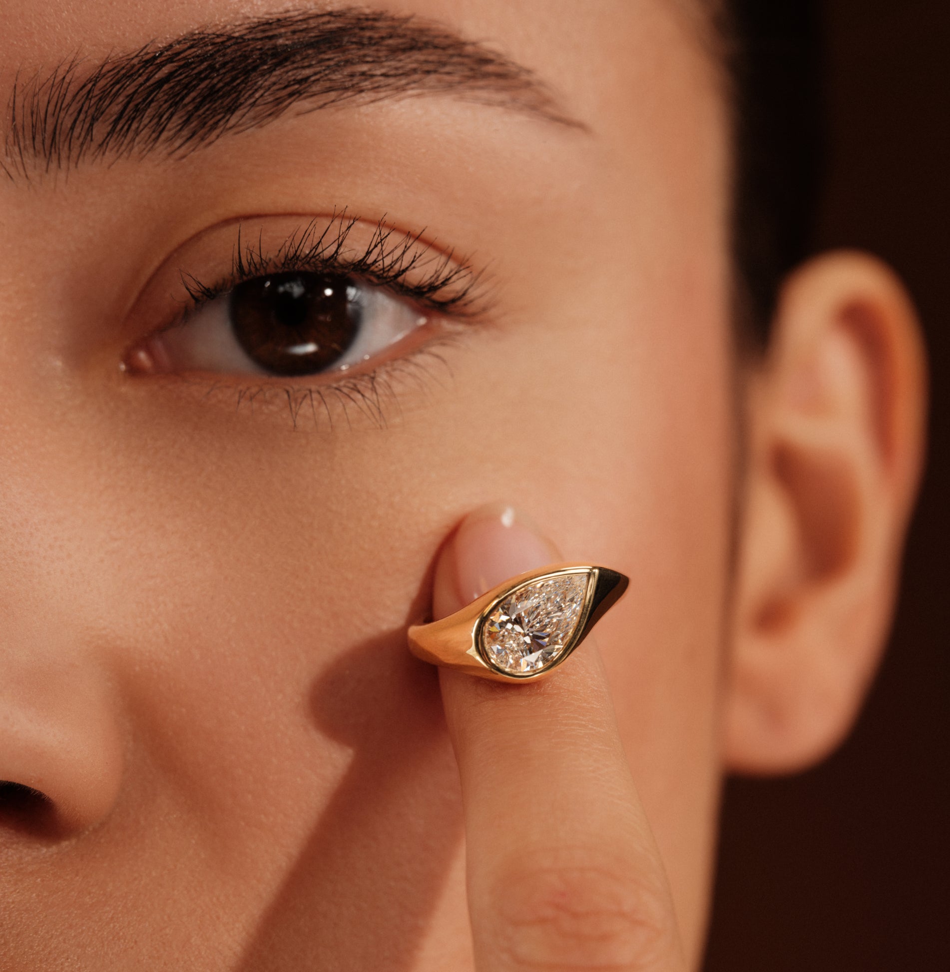 Solitaire en or rose diamant de synthèse poire Shiloh Lab 8