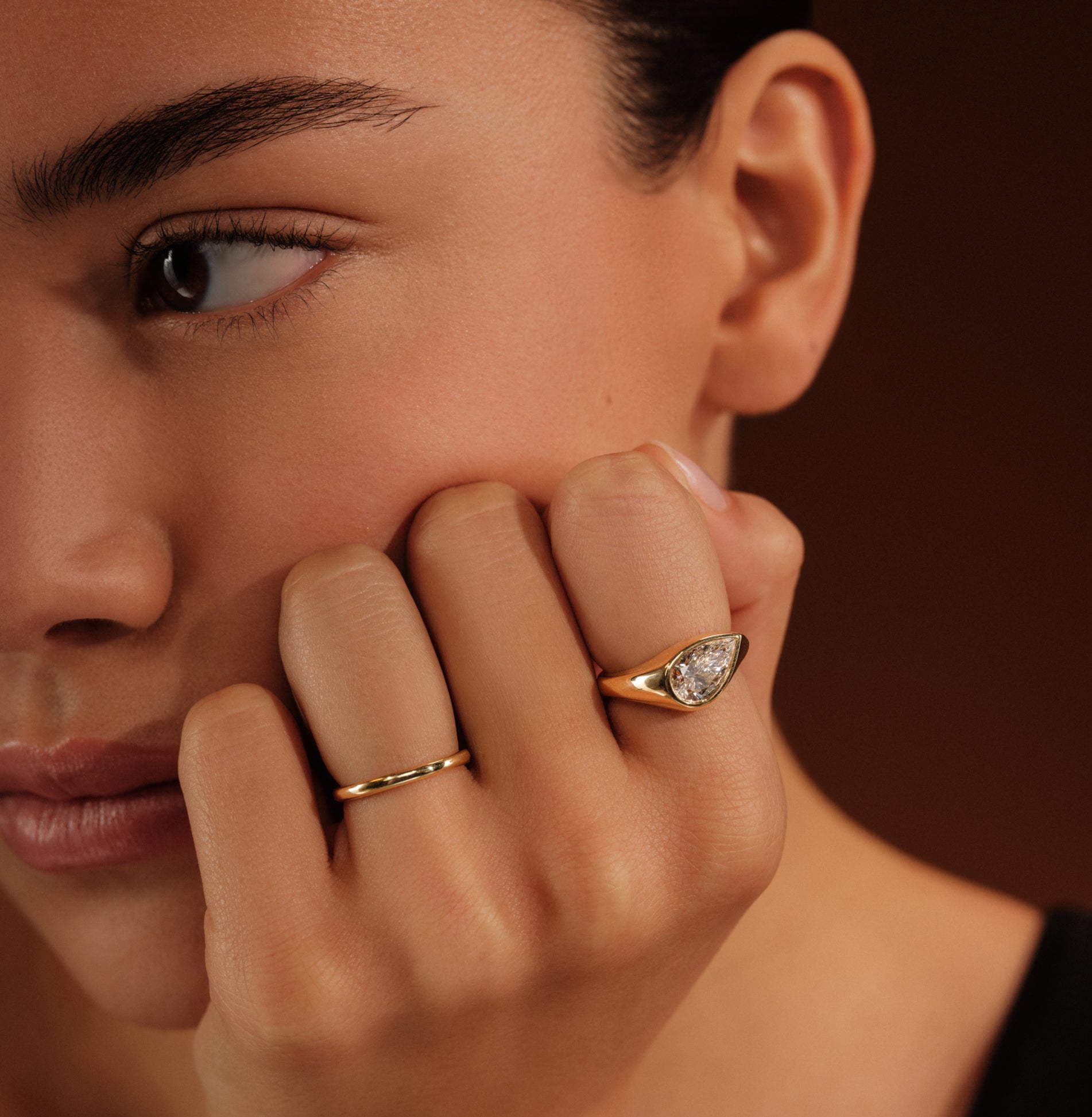 Solitaire en or rose diamant de synthèse poire Shiloh Lab 5