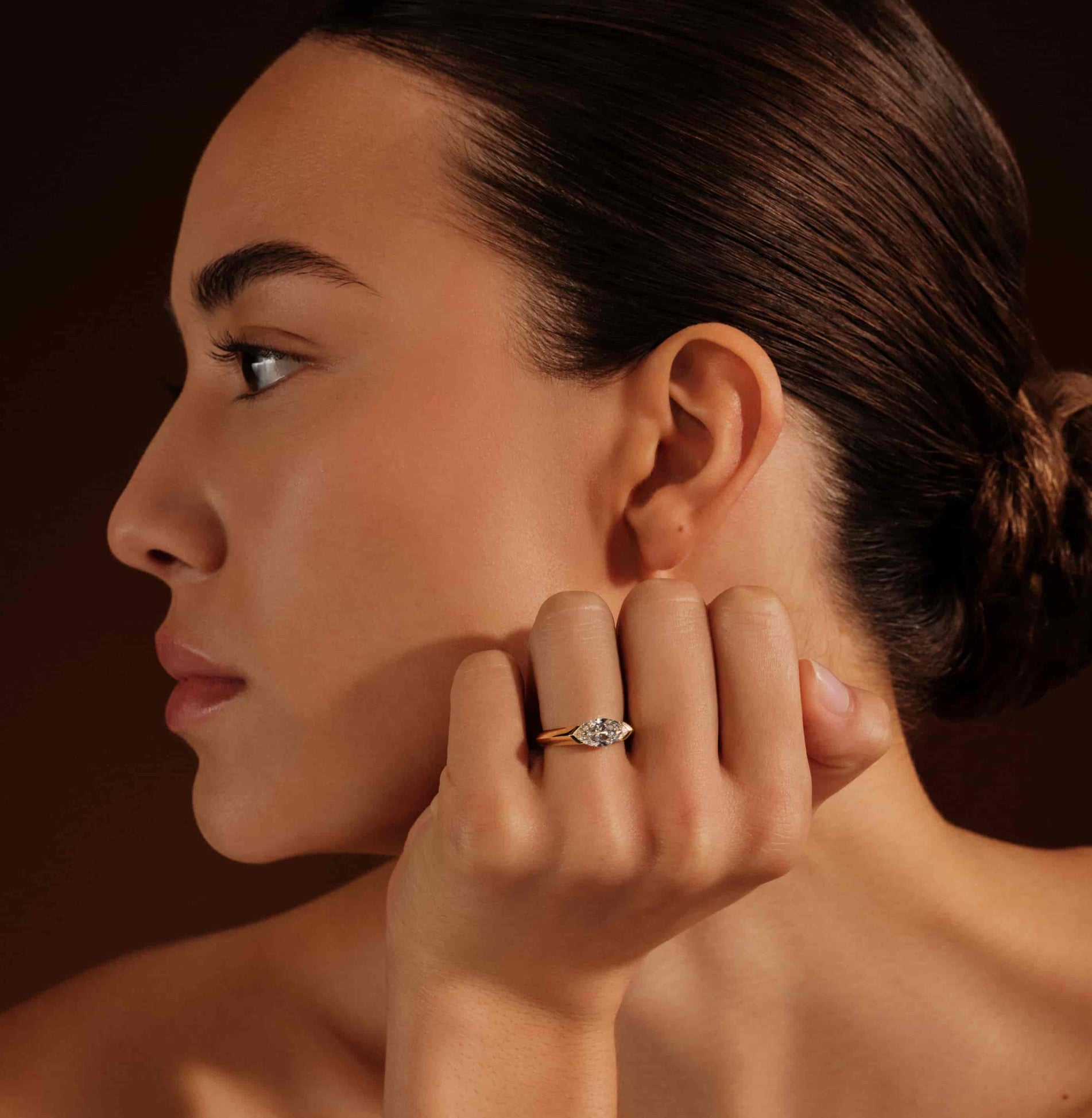 Solitaire en or rose diamant de synthèse marquise Ora Lab 7