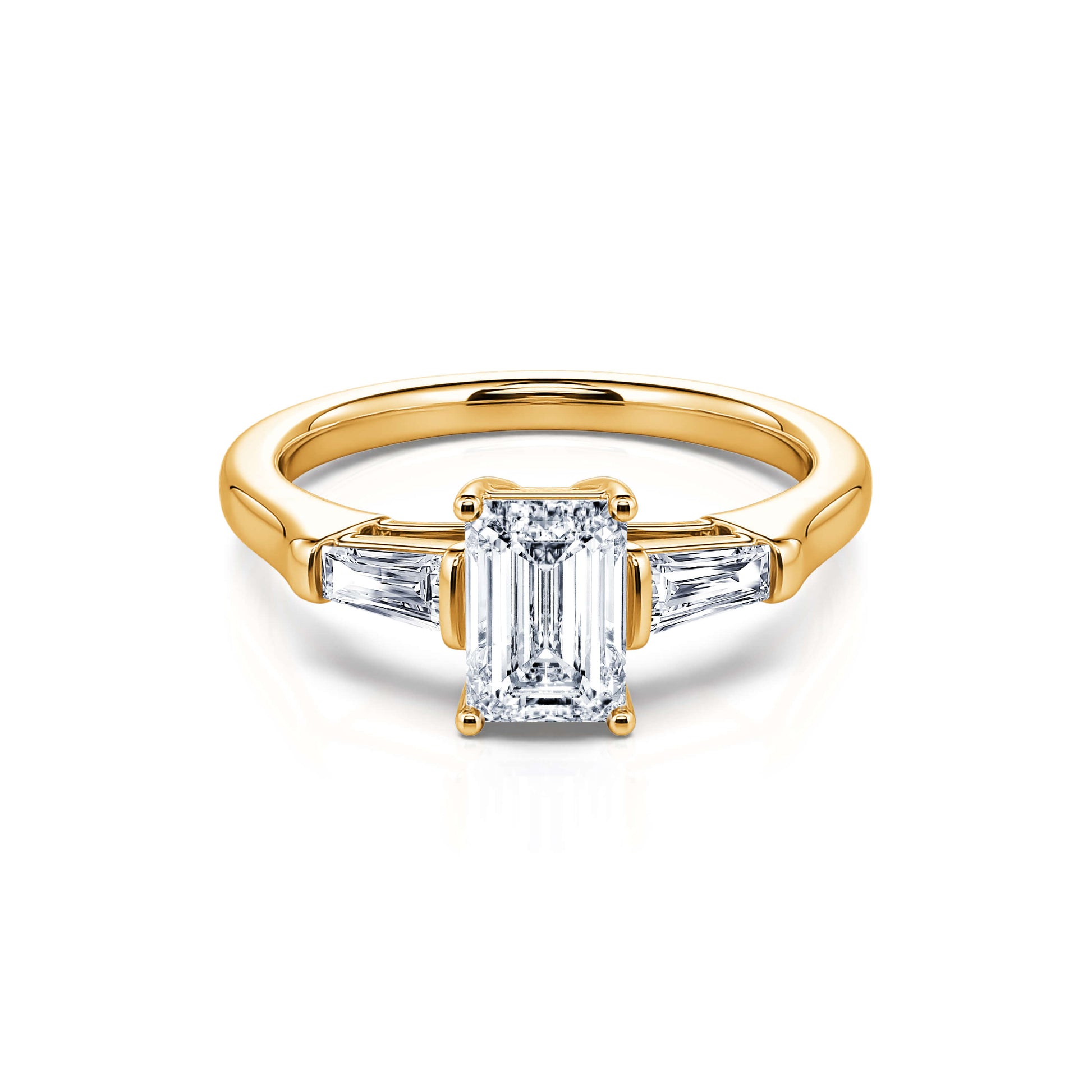Solitaire or jaune diamant émeraude et trapèze Ella 1