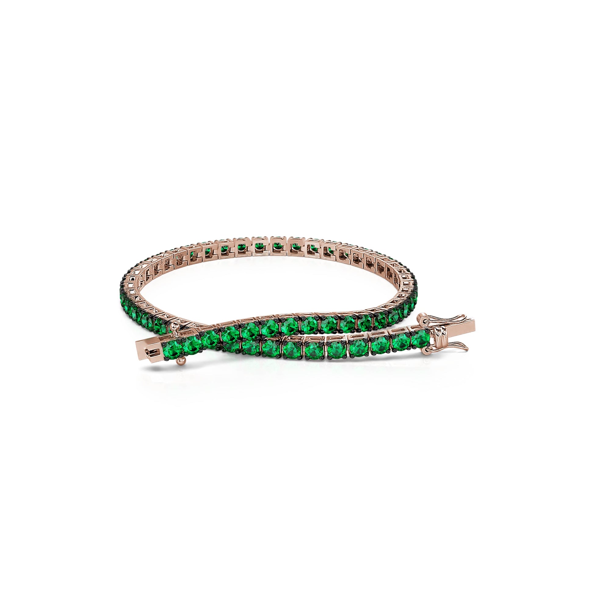 Bracelet tennis diamant or rose et émeraude Riviera Emeraude 1