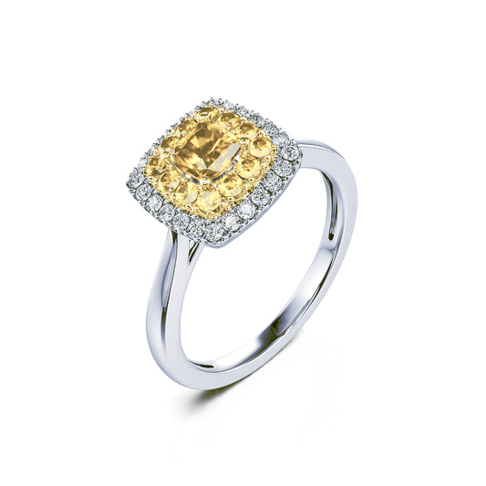 Stella&nbsp;-&nbsp;Bague deux ors halo diamant et diamant jaune  #2