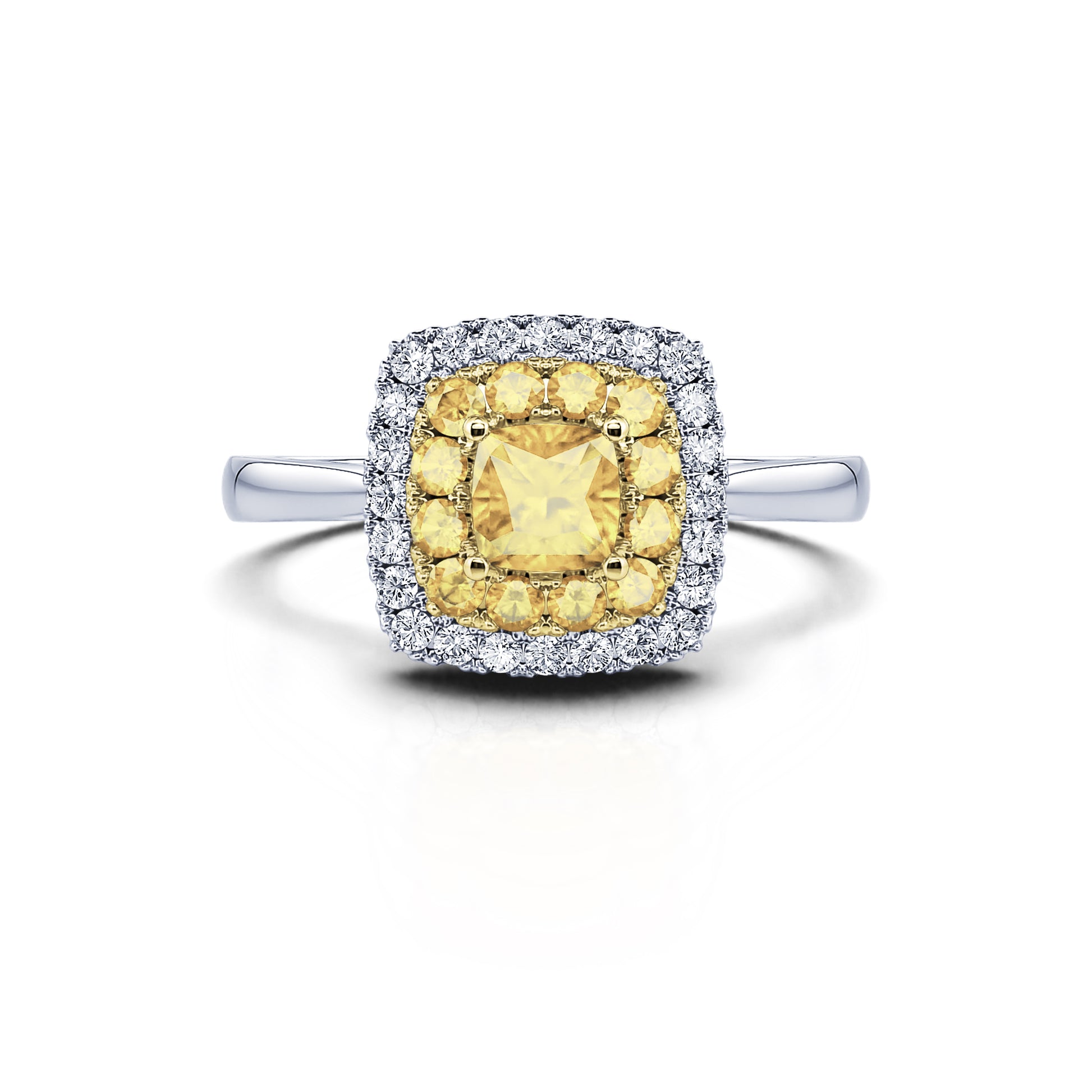 Bague deux ors halo diamant et diamant jaune  Stella 1