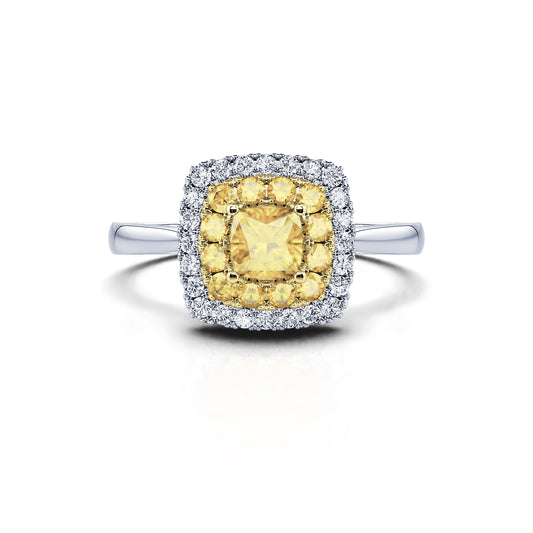 Stella&nbsp;-&nbsp;Bague deux ors halo diamant et diamant jaune  #1