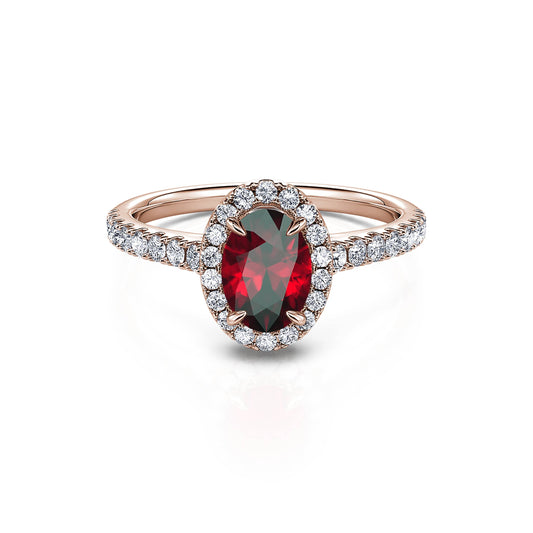 Louise Rubis - Bague or rose rubis et halo de diamant #1