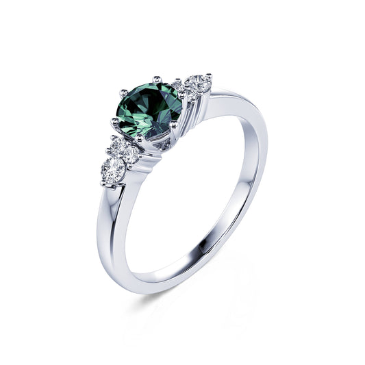Angie Saphir Vert&nbsp;-&nbsp;Bague en platine saphir vert et diamant #2