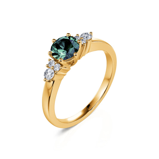Angie Saphir Vert - Bague en or jaune saphir vert et diamant #2