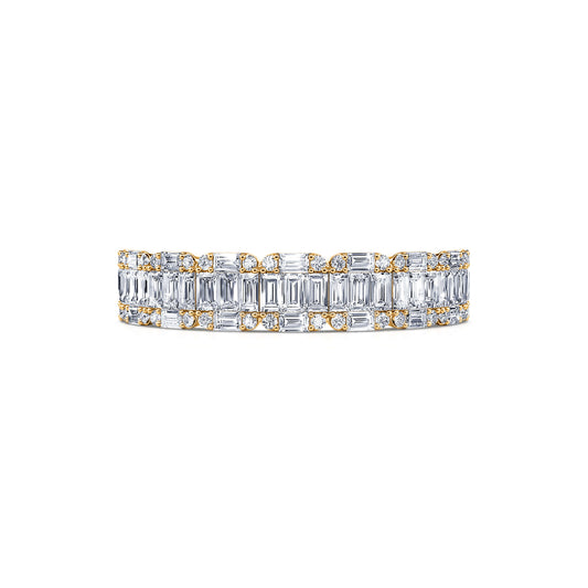 Mila - Alliance demi tour or jaune diamant rond et baguette #2