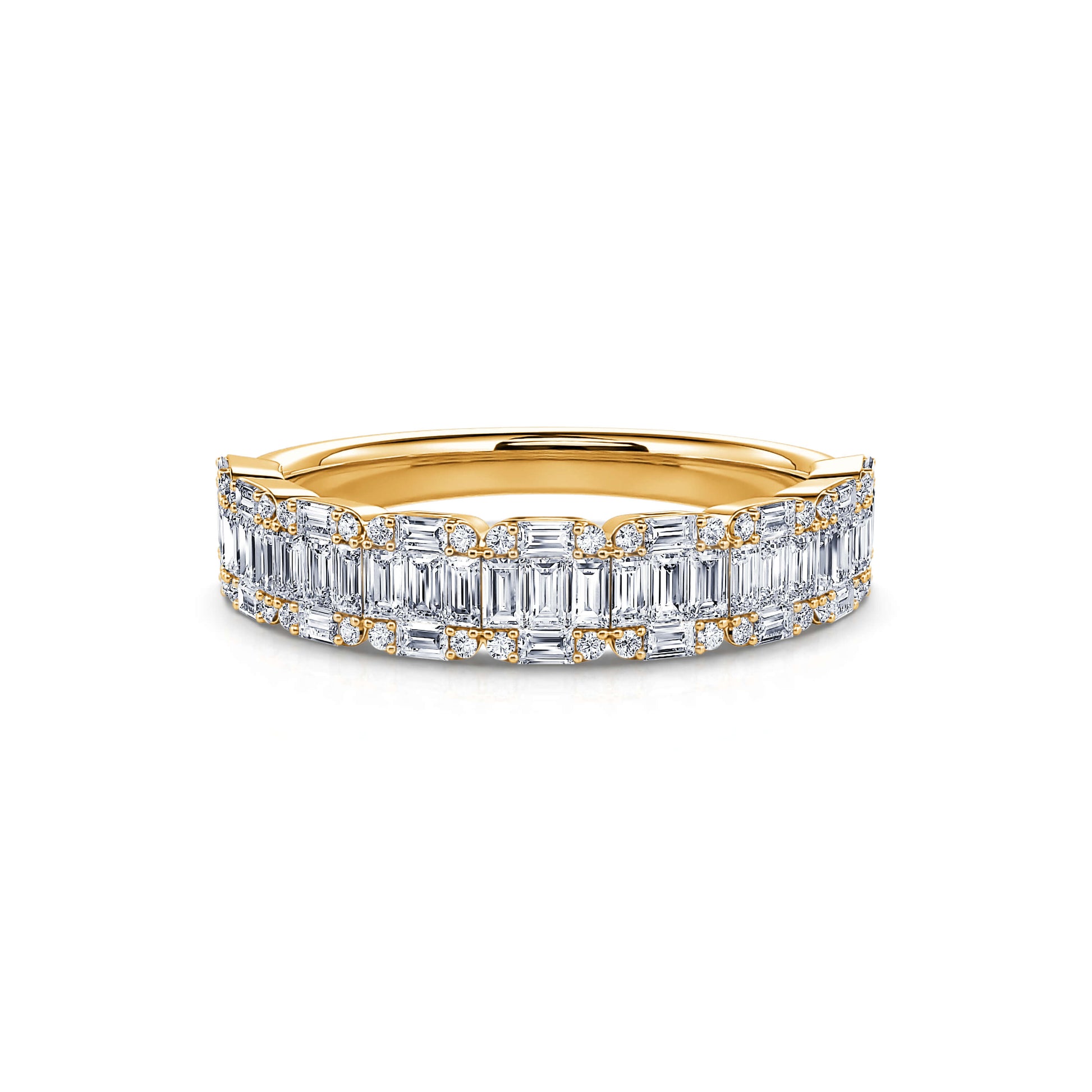 Alliance demi tour or jaune diamant rond et baguette Mila 3