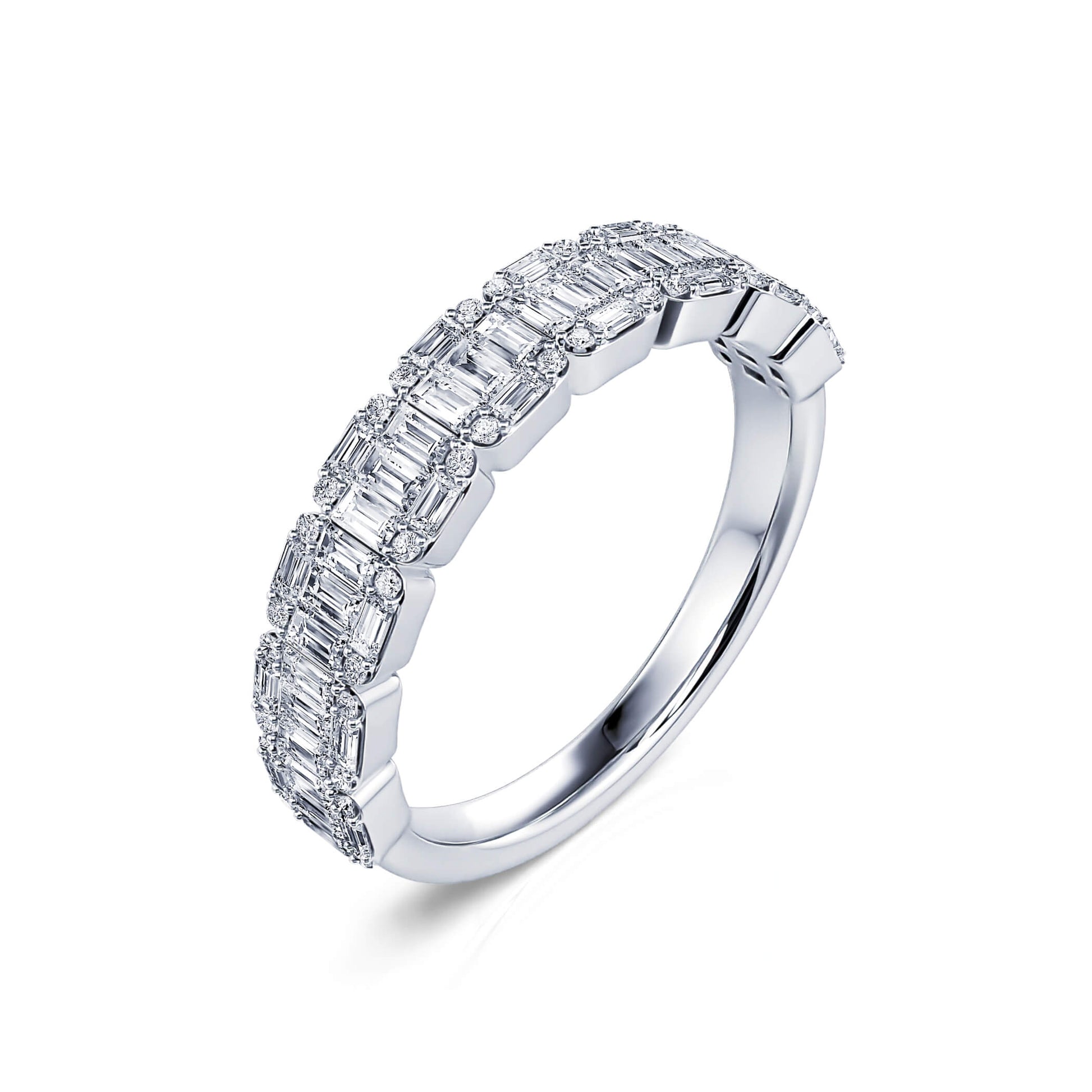 Alliance demi tour platine diamant rond et baguette Mila 1