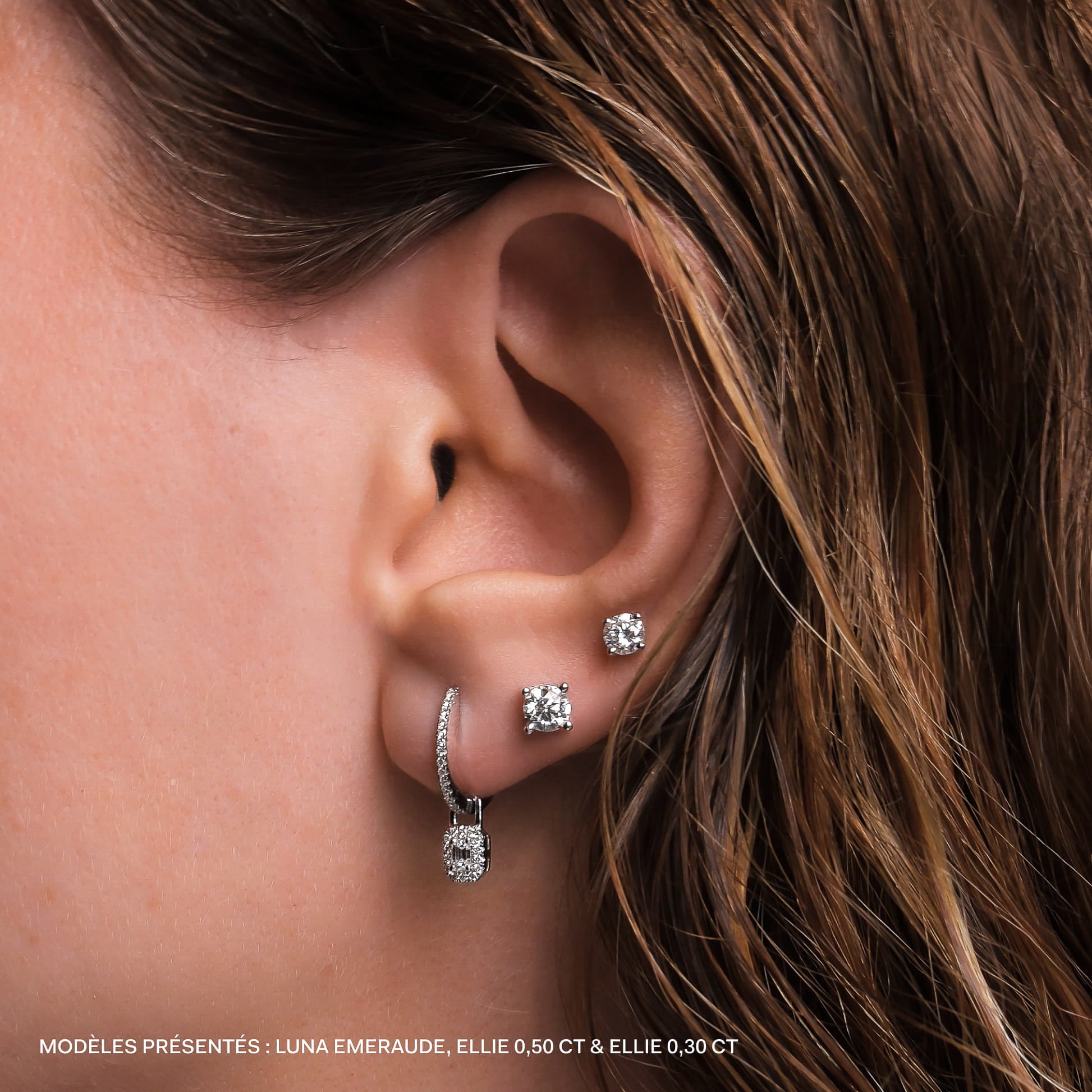 Puces d'oreilles diamant de synthèse or jaune Ellie Lab 4