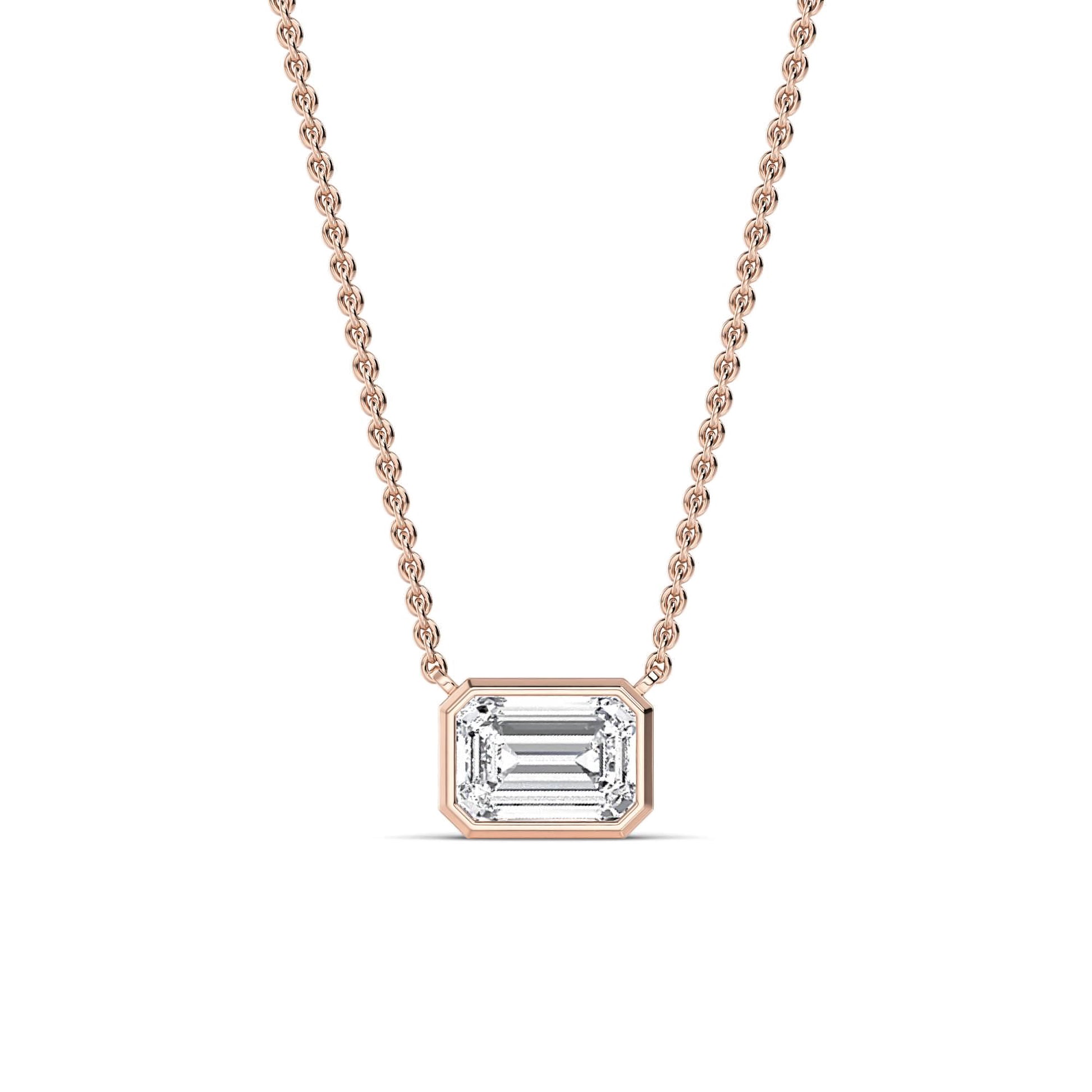 Collier or rose diamant de synthèse émeraude Riva Emeraude Lab 1