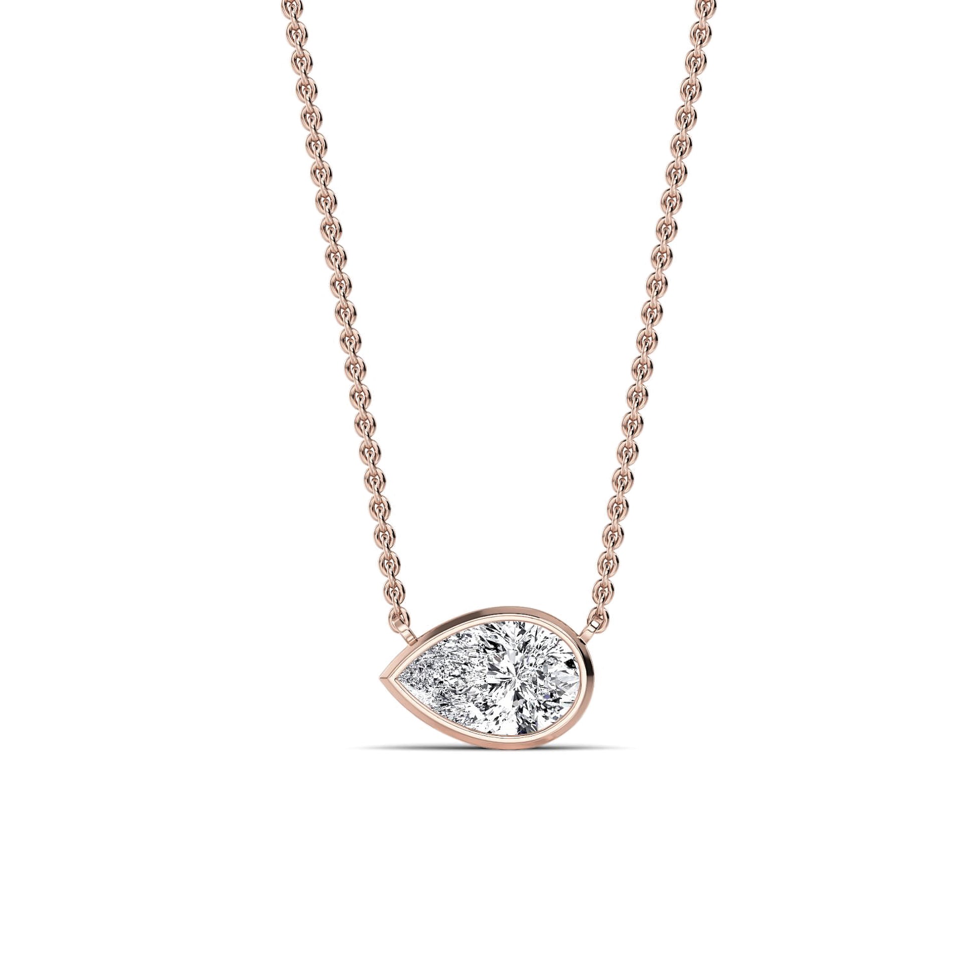 Collier or rose diamant de synthèse poire Riva Poire Lab 1