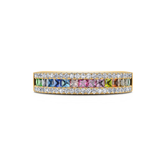 Abba&nbsp;-&nbsp;Bague demi tour diamant et rainbow or jaune #2