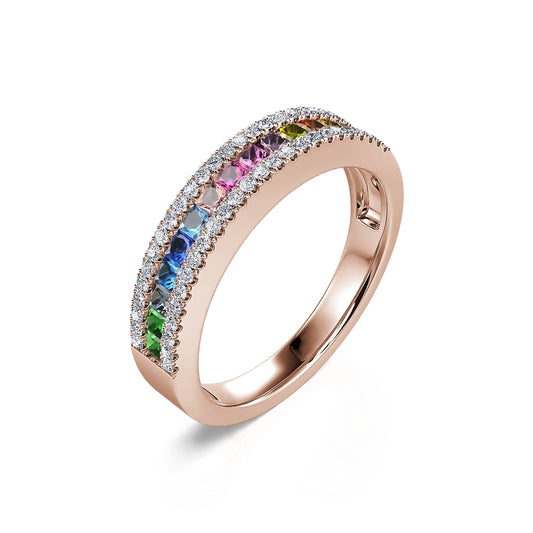Abba - Bague demi tour diamant et rainbow or rose #1
