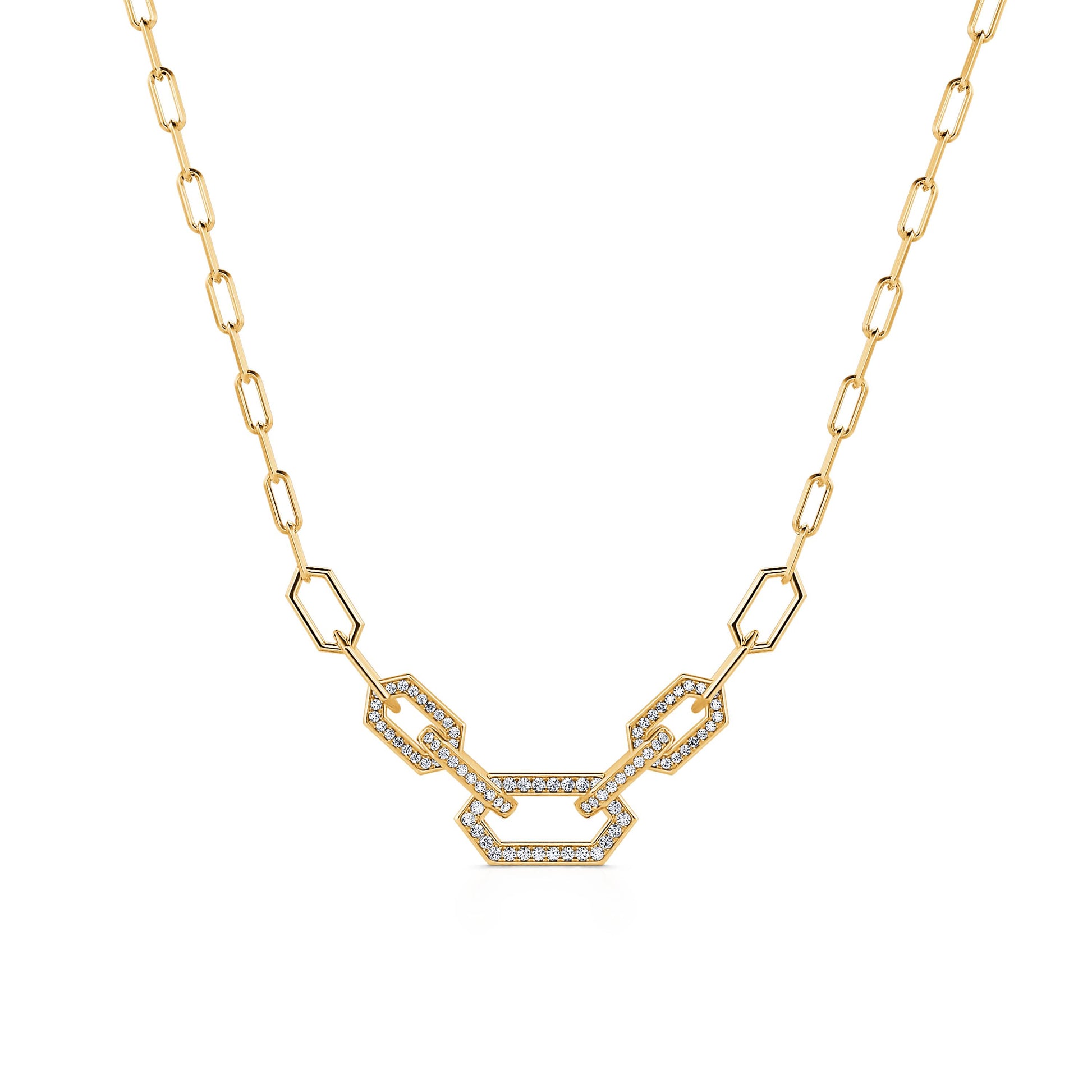 Collier chaîne trois maillons serti or jaune Adele 2