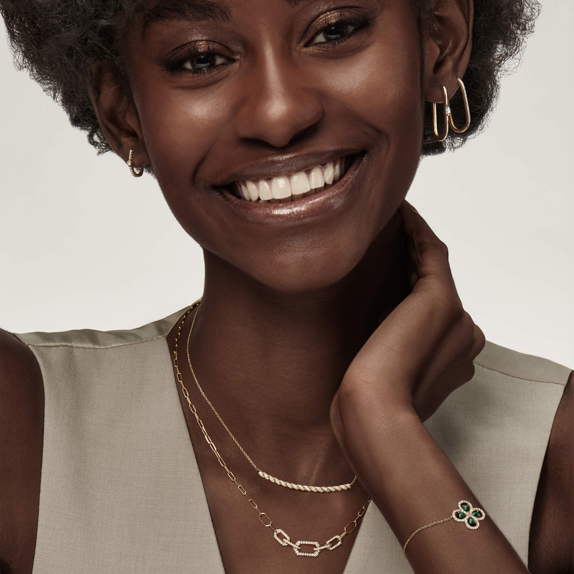Collier chaîne trois maillons serti or jaune Adele 5