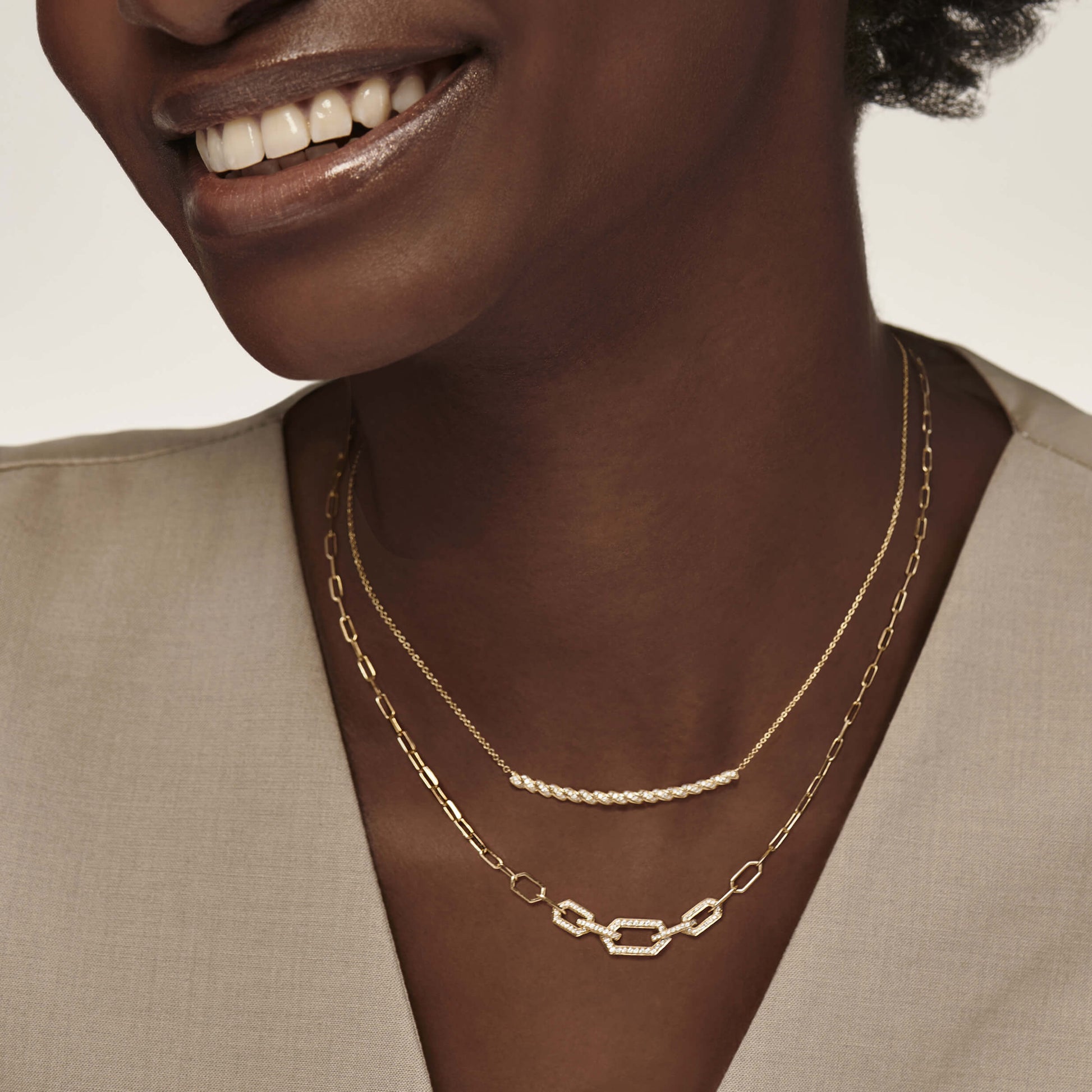 Collier chaîne trois maillons serti or jaune Adele 6