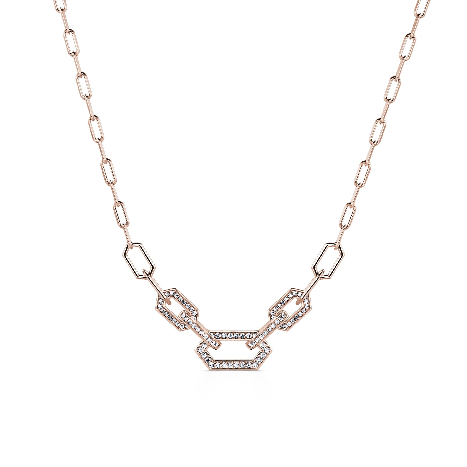 Collier chaîne trois maillons serti or rose Adele 2