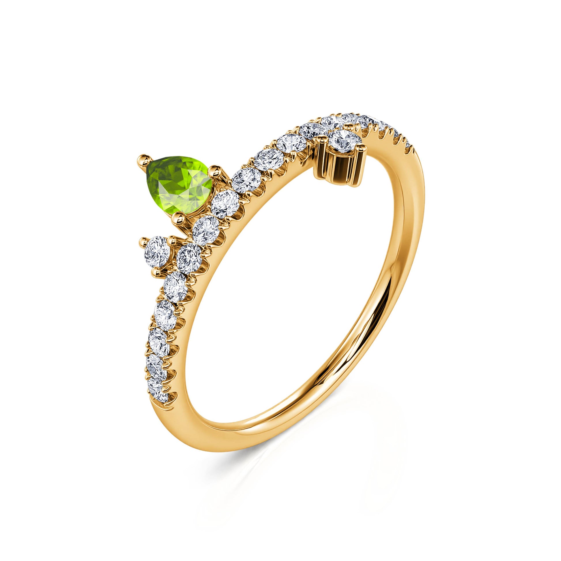 Bague de naissance or jaune diamant et poire péridot Août 2