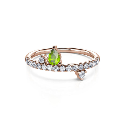 Août&nbsp;-&nbsp;Bague de naissance or rose diamant et poire péridot #2