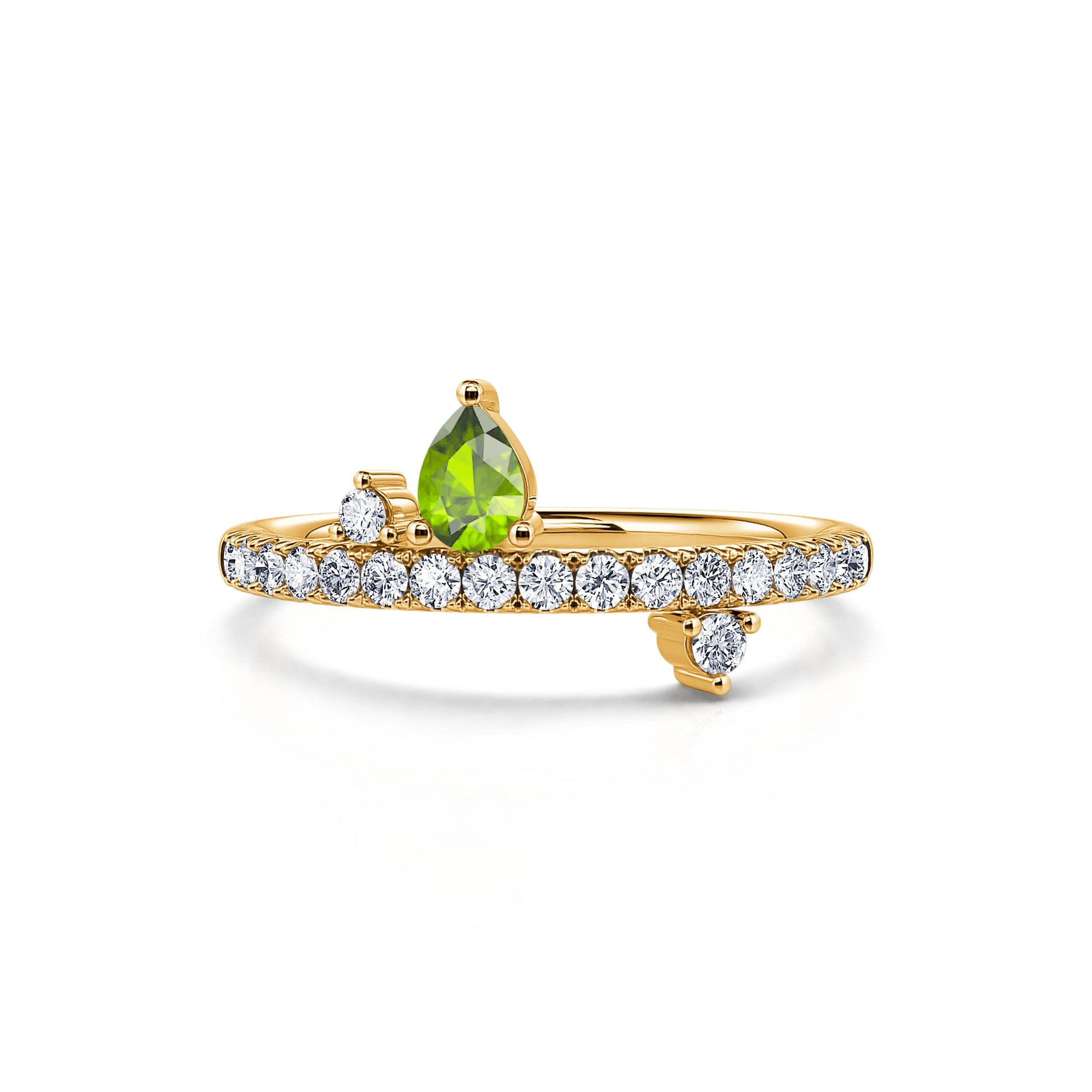 Bague de naissance or jaune diamant et poire péridot Août 4