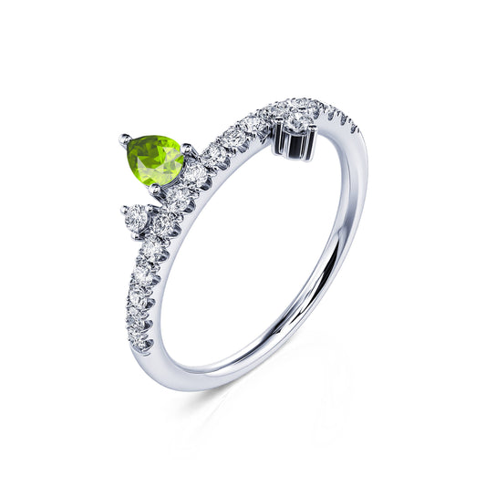 Août - Bague de naissance platine diamant et poire péridot #2