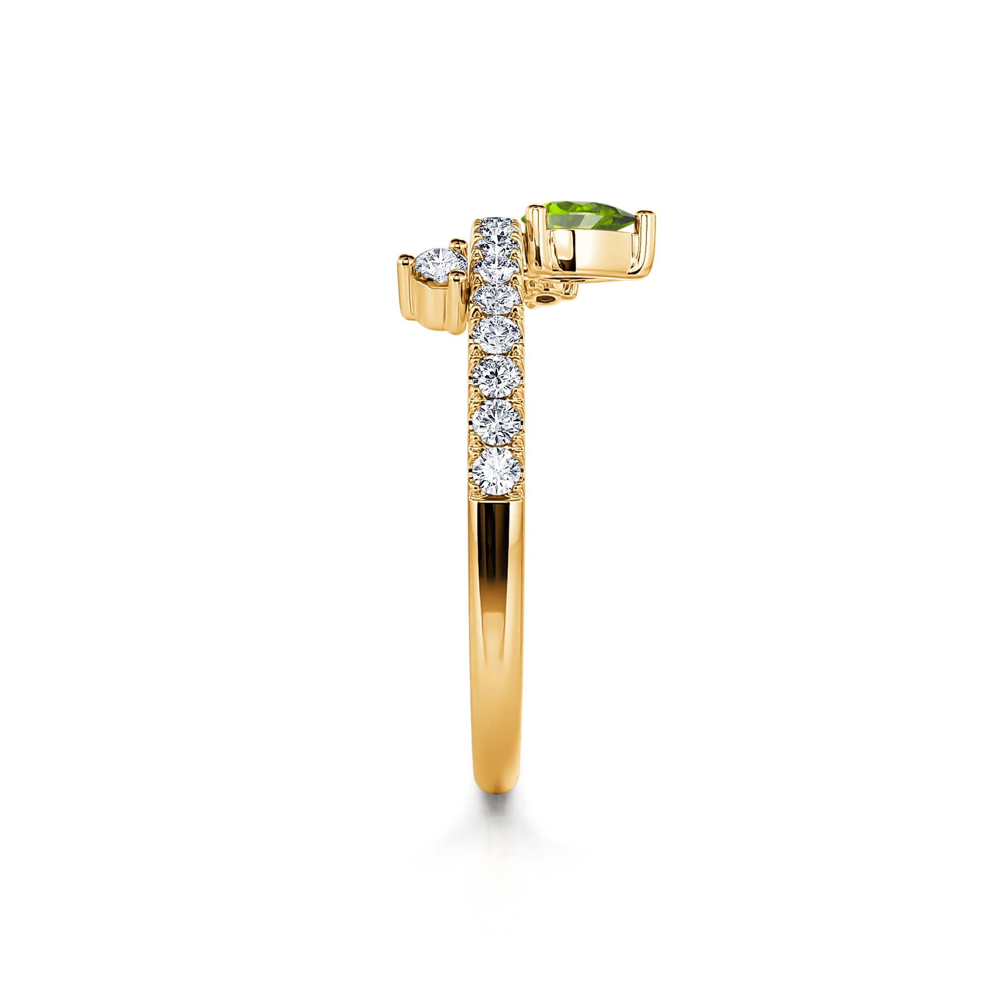 Bague de naissance or jaune diamant et poire péridot Août 3