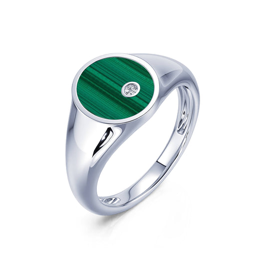 Apoline Malachite&nbsp;-&nbsp;Chevalière malachite et diamant #2