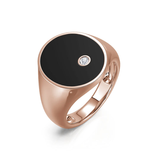 Apoline Onyx - Chevalière onyx et diamant en or rose #2