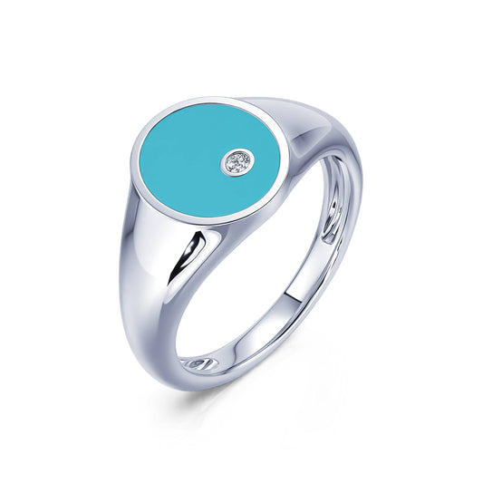 Apoline Turquoise - Chevalière turquoise et diamant en or blanc #2