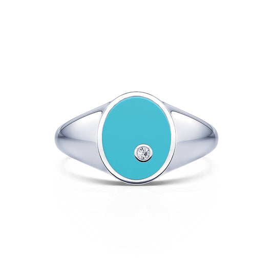 Apoline Turquoise - Chevalière turquoise et diamant en or blanc #1
