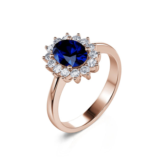 Aurore Saphir - Bague marguerite diamant et saphir en or rose #2