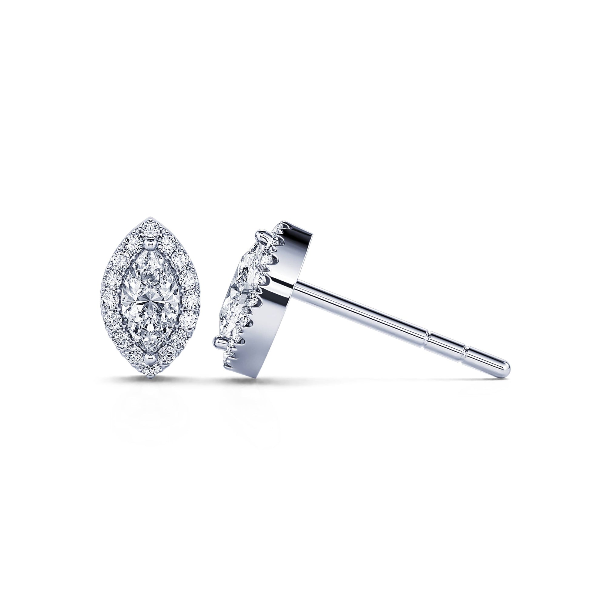 Puces d'oreilles diamant navette et halo or blanc Beka 3