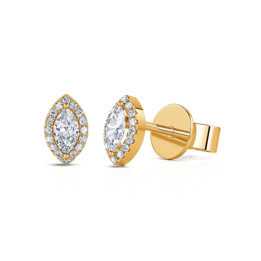 Beka&nbsp;-&nbsp;Puces d'oreilles diamant navette et halo or jaune #2