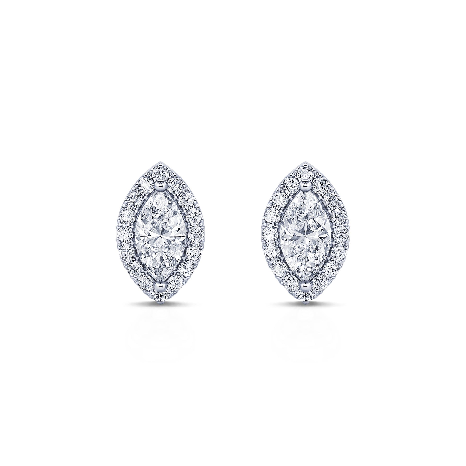 Puces d'oreilles diamant navette et halo or blanc Beka 1