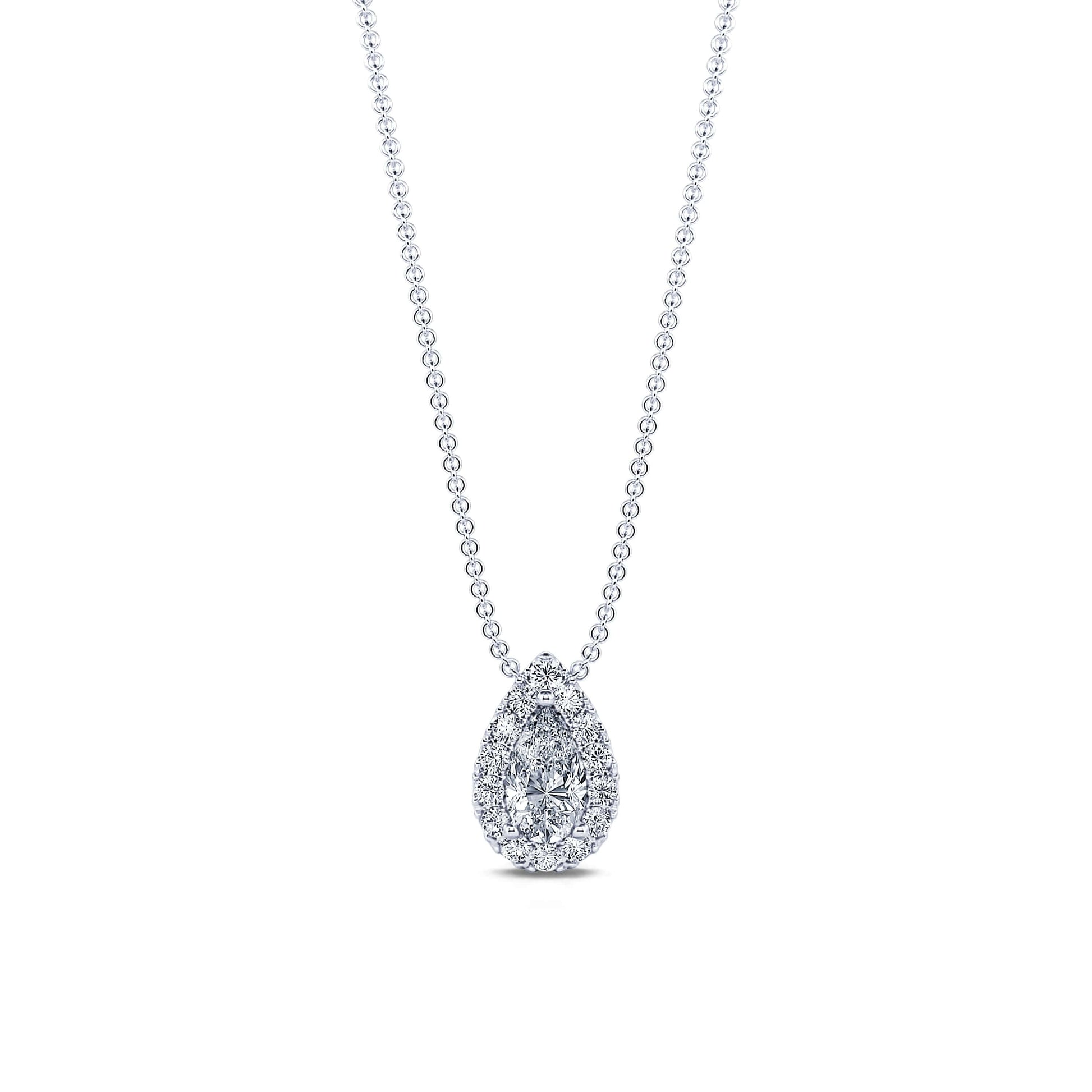 Collier or blanc diamant poire avec halo Billie 1