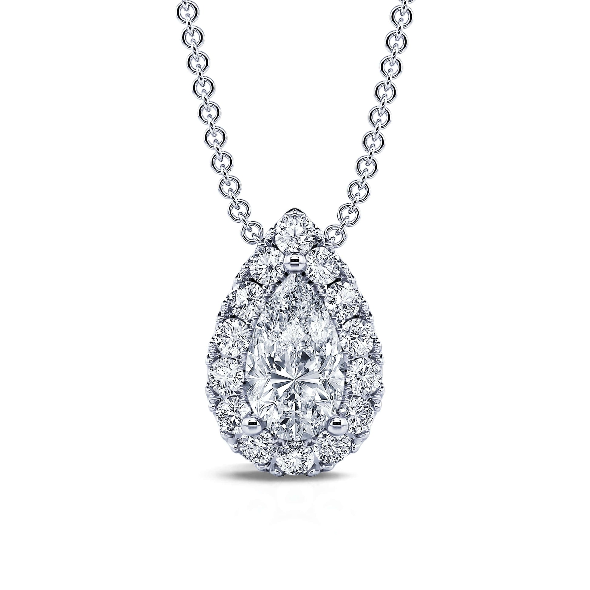 Collier or blanc diamant poire avec halo Billie 2