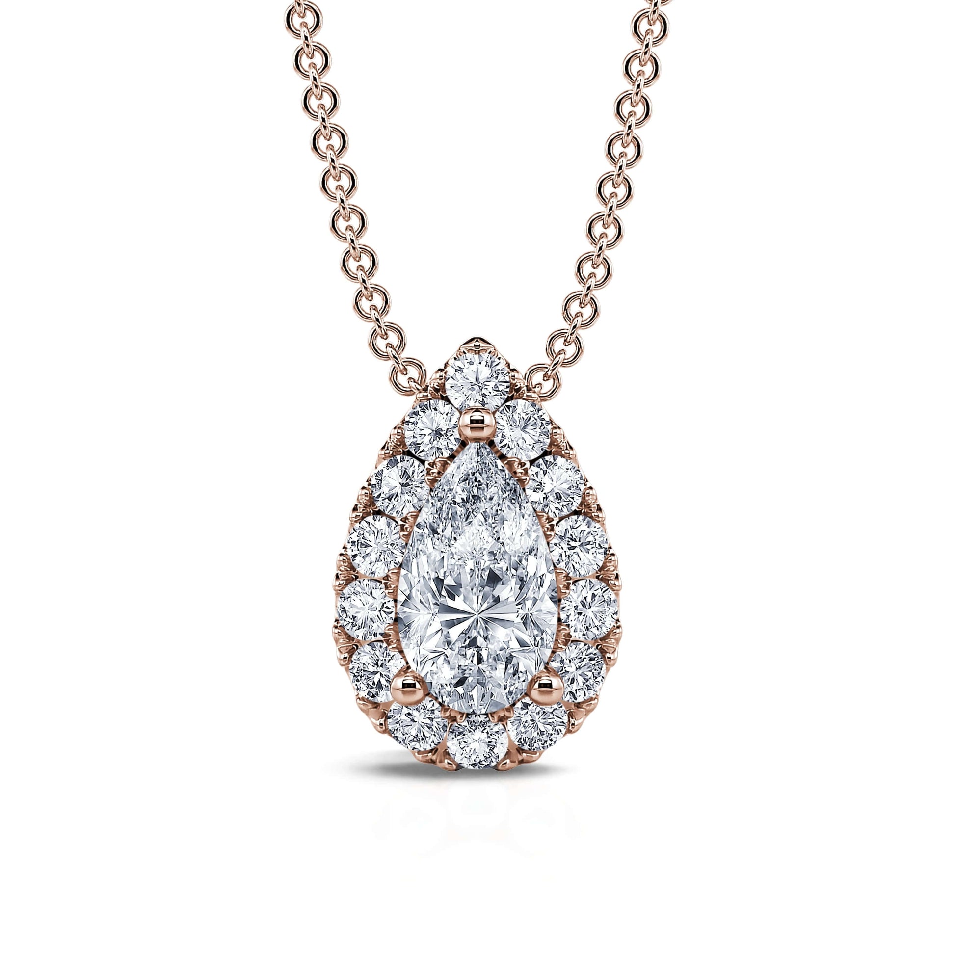 Collier or rose diamant poire avec halo Billie 2
