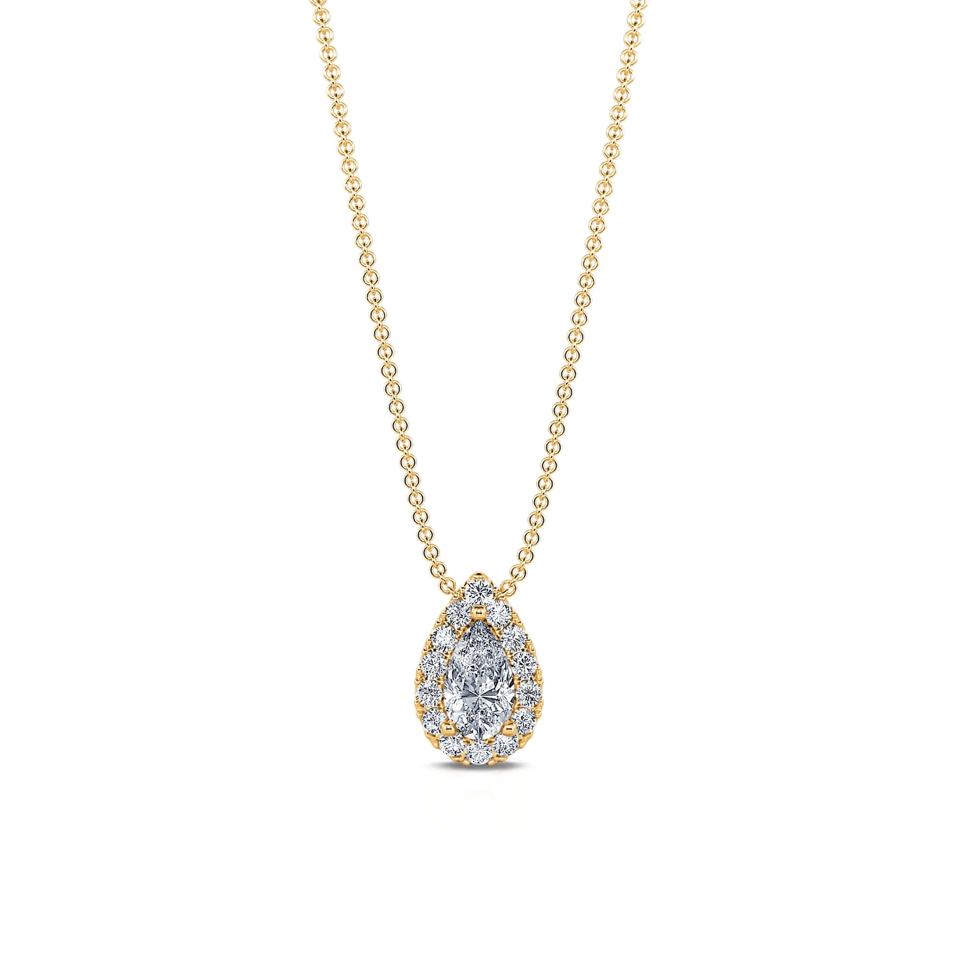 Collier or jaune diamant poire avec halo Billie 1